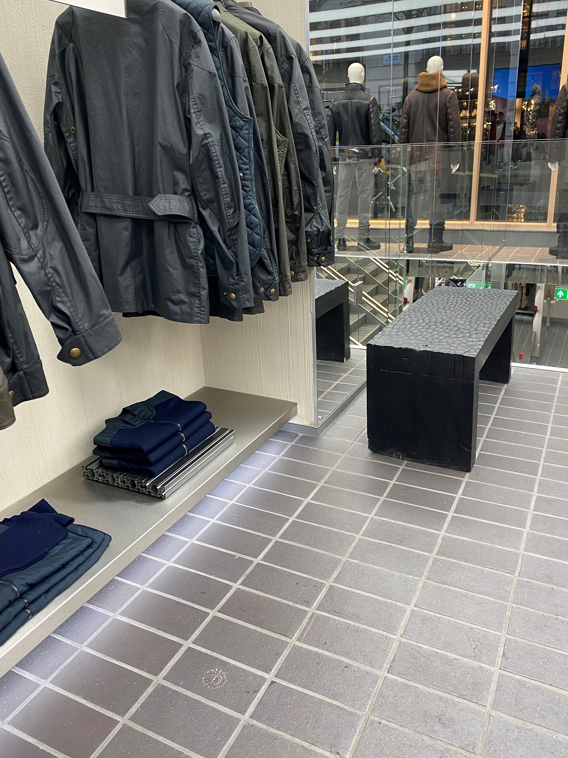 Belstaff flagship store in Regent Street with Ketley Staffs blue quarry tiles